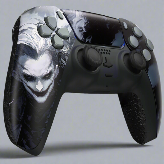 A front view of the GOAT Dark Clown Custom PS5 controller.