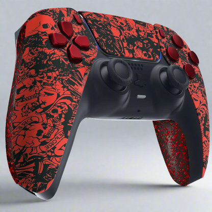 A front view of the GOAT Red Skull Custom PS5 controller.